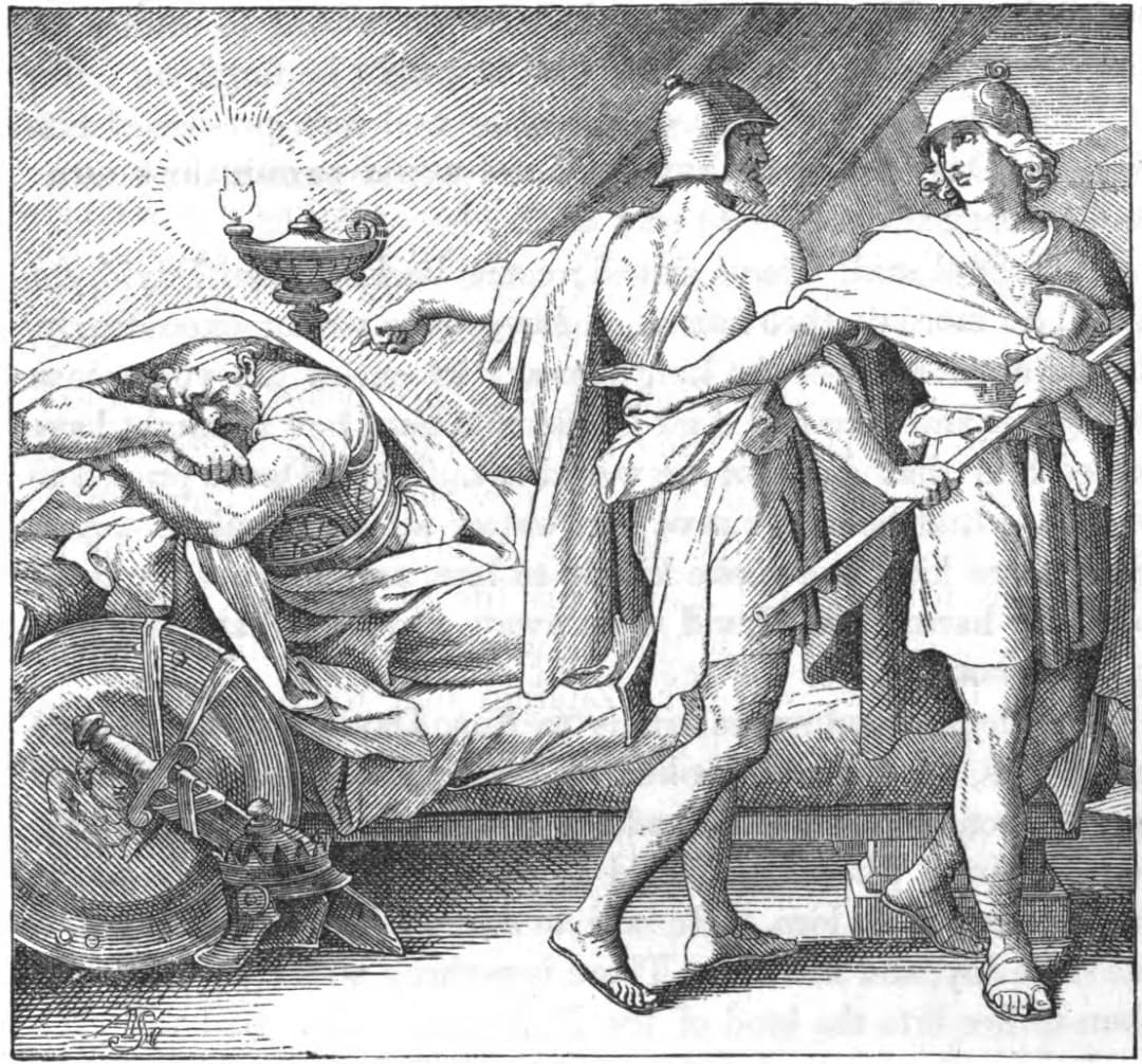 David and Abishai at Saul's camp