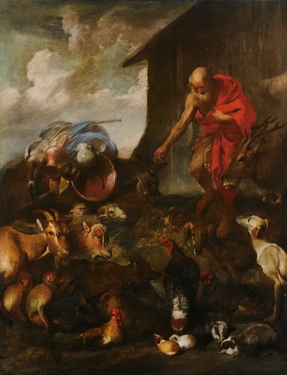 The Animals Entering Noah's Ark, oil on canvas painting by Giovanni Benedetto Castiglione called Il Grechetto