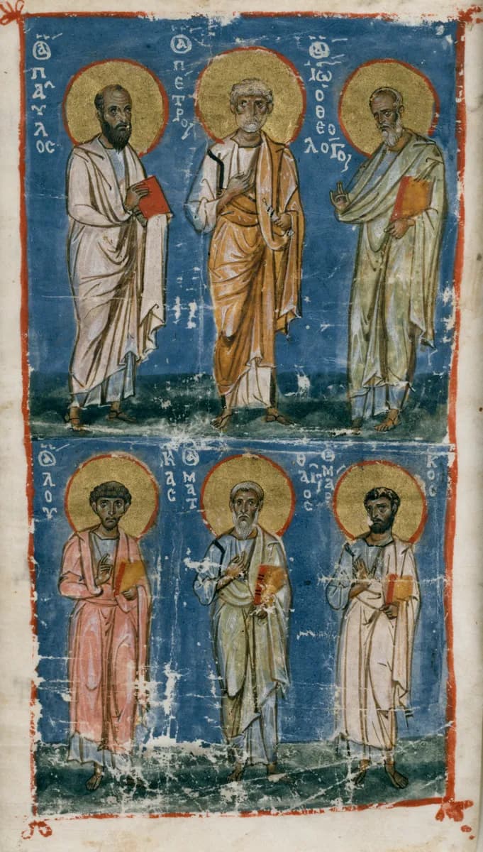 Miniature with the Apostles Paul and Peter and the Evangelists John, Luke, Matthew, and Mark