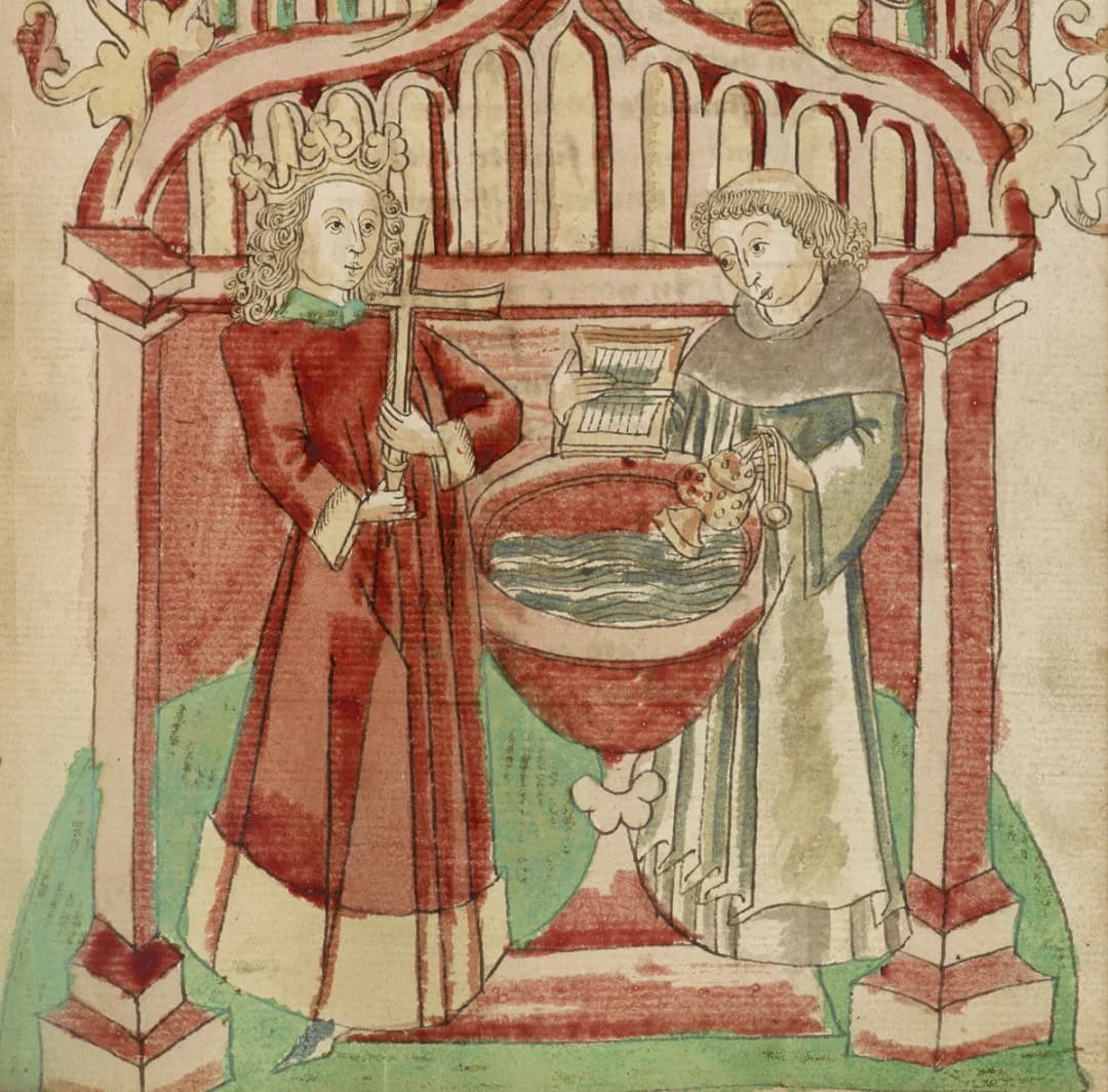 Josaphat before the Baptismal Font with a Tonsured Cleric