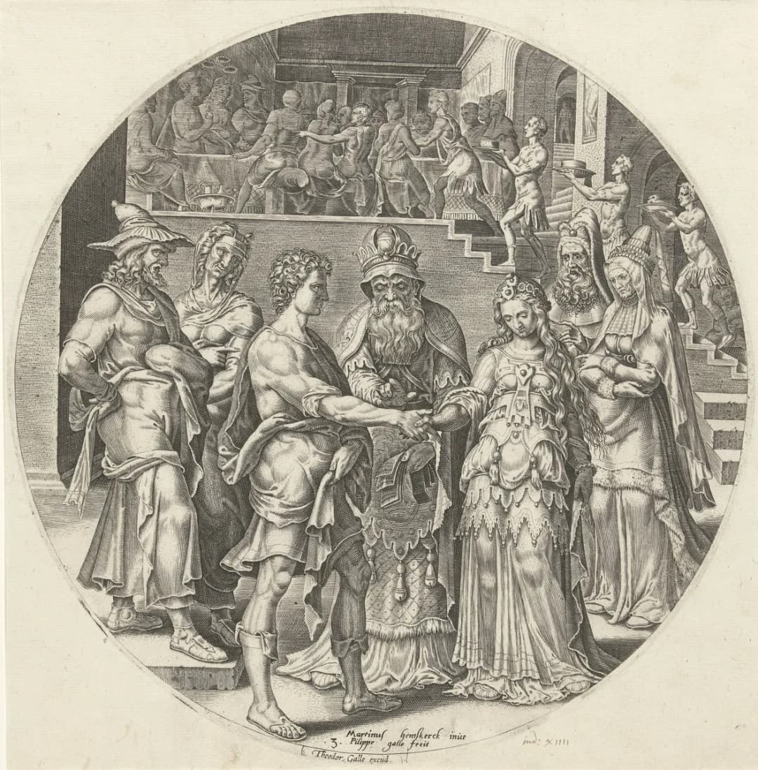 Huwelijk van Simson met de Filistijnse vrouw Geschiedenis van Simson (serietitel), RP-P-OB-5931