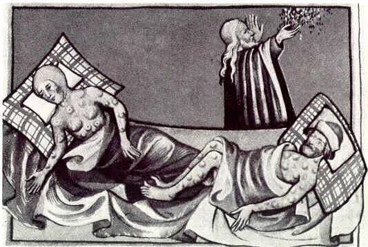 Egyptian plague of boils in the Toggenburg Bible (black and white)