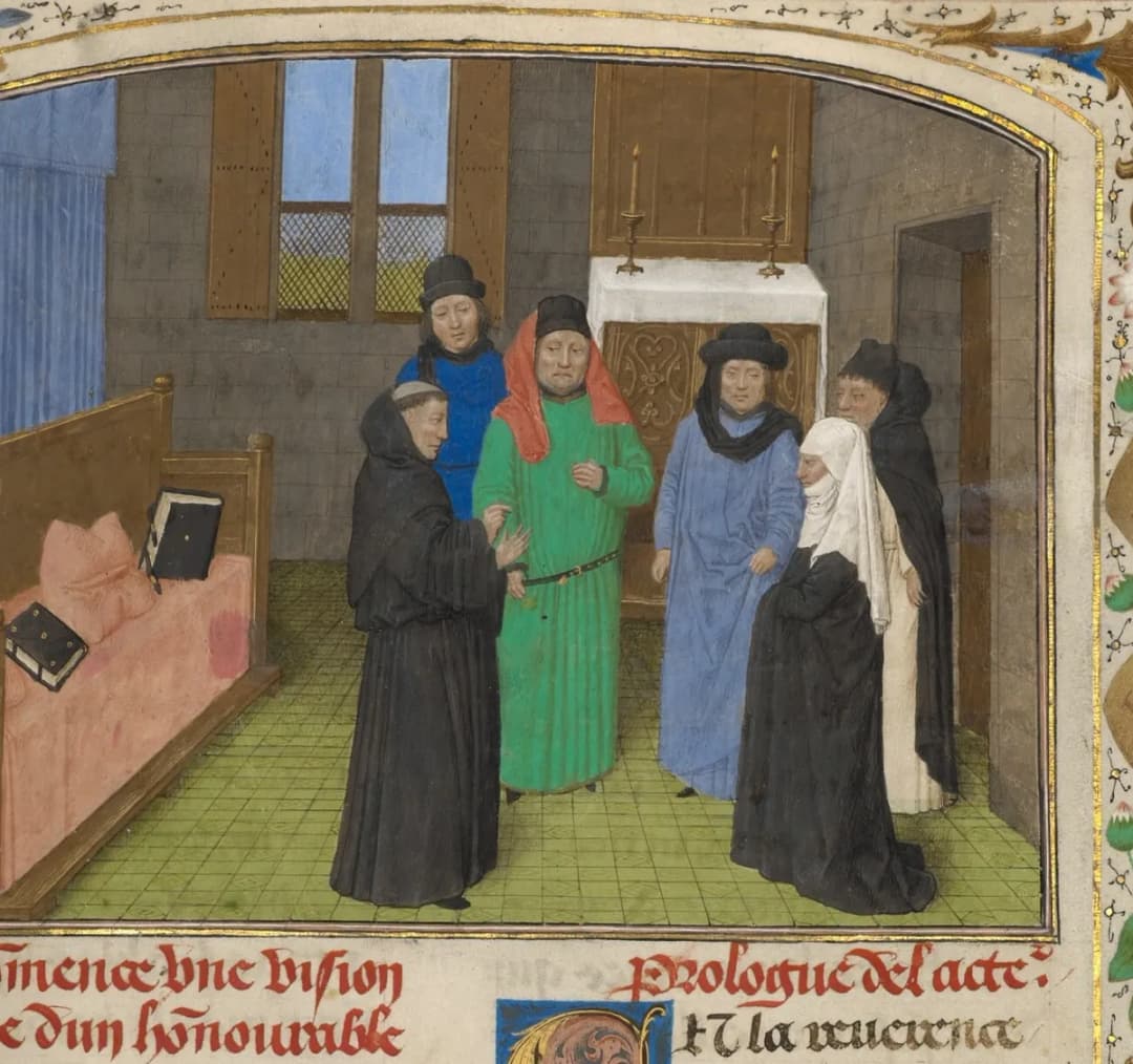 A Priest and Guy's Widow Conversing with the Soul of Guy de Thurno