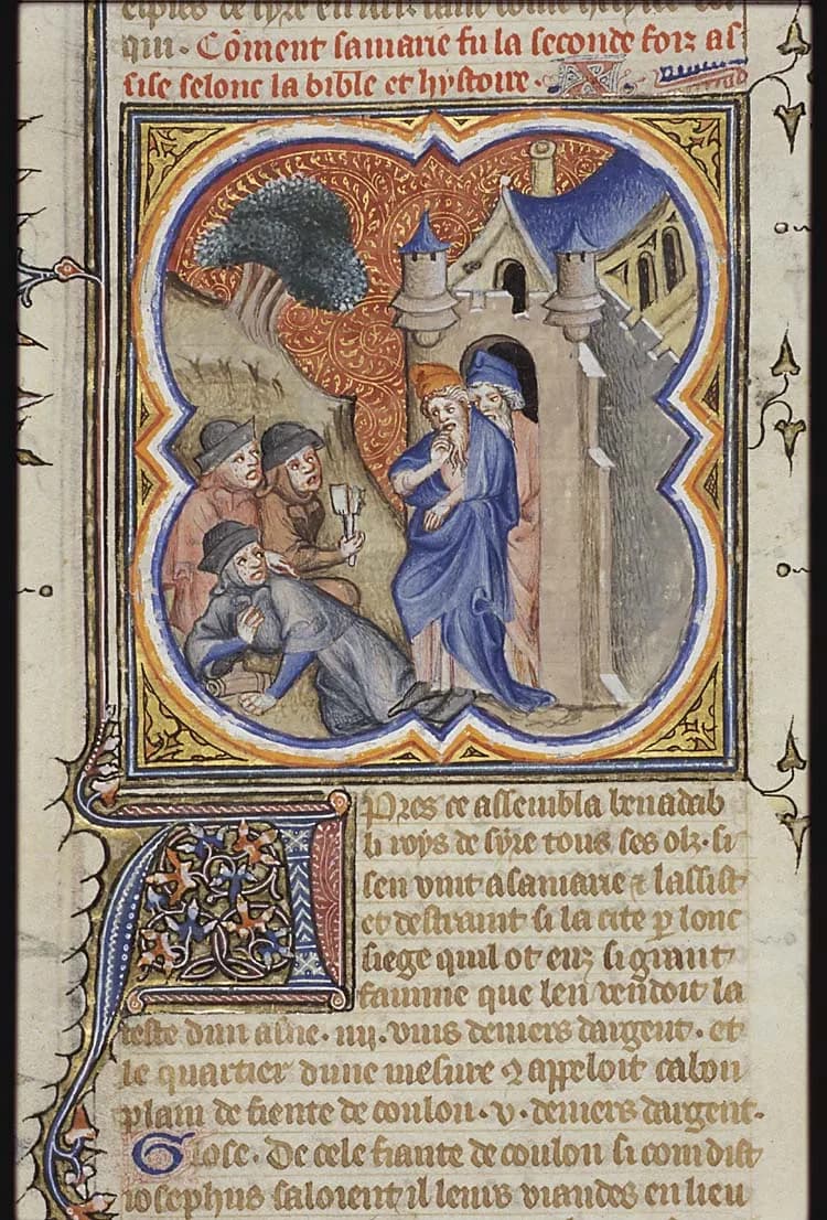 The lepers bring the news, that the Syrians have broken up their siege, to the guards at the gate of Samaria