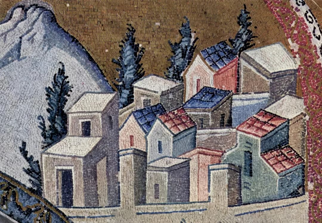 Mosaiken der Kirche Kahrié-Djami in Istanbul, Szene: Die Stadt Nazareth, Detail