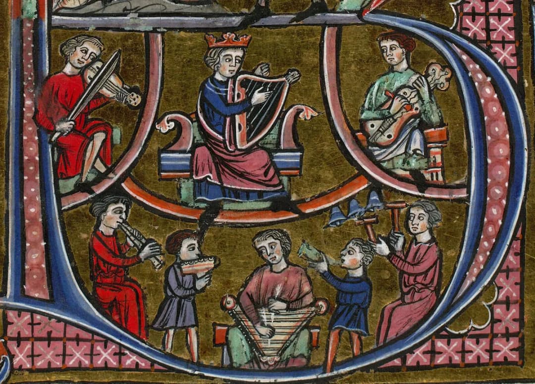 David Tuning Harp, Paris, Bibl. Mazarine, 0036, folio 214