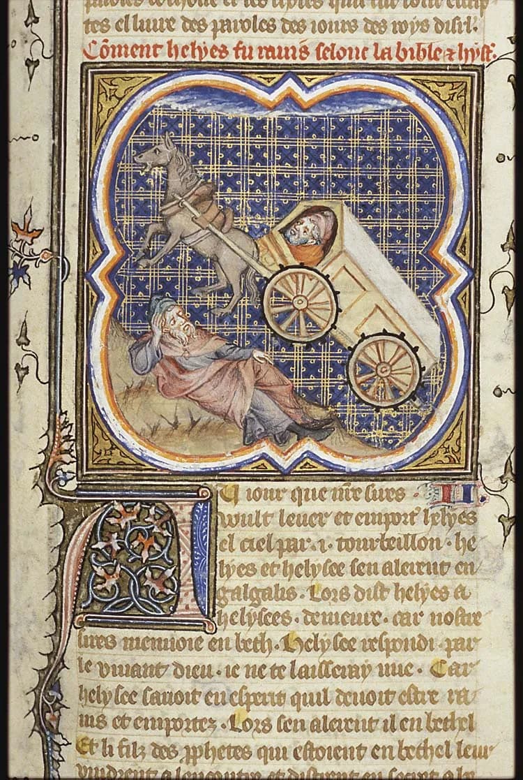 Elisha sees Elijah taken up to heaven in a chariot