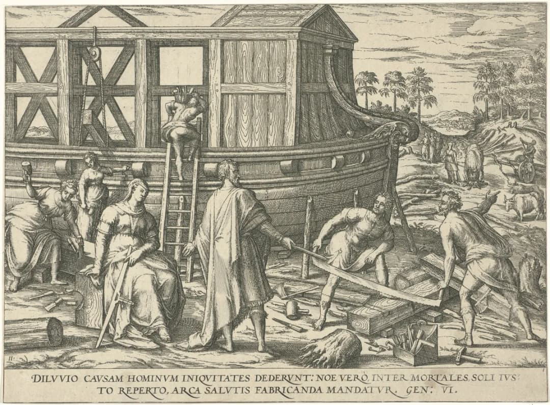 Noach bouwt de ark Figurae et imagines bibliorum (serietitel), RP-P-1886-A-11022