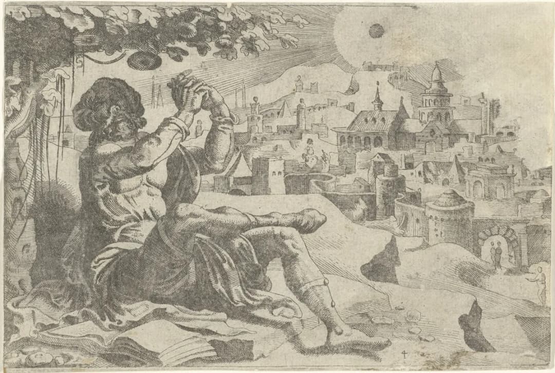 Jona onder de boom met kalebassen Geschiedenis van Jona (serietitel), RP-P-BI-6584