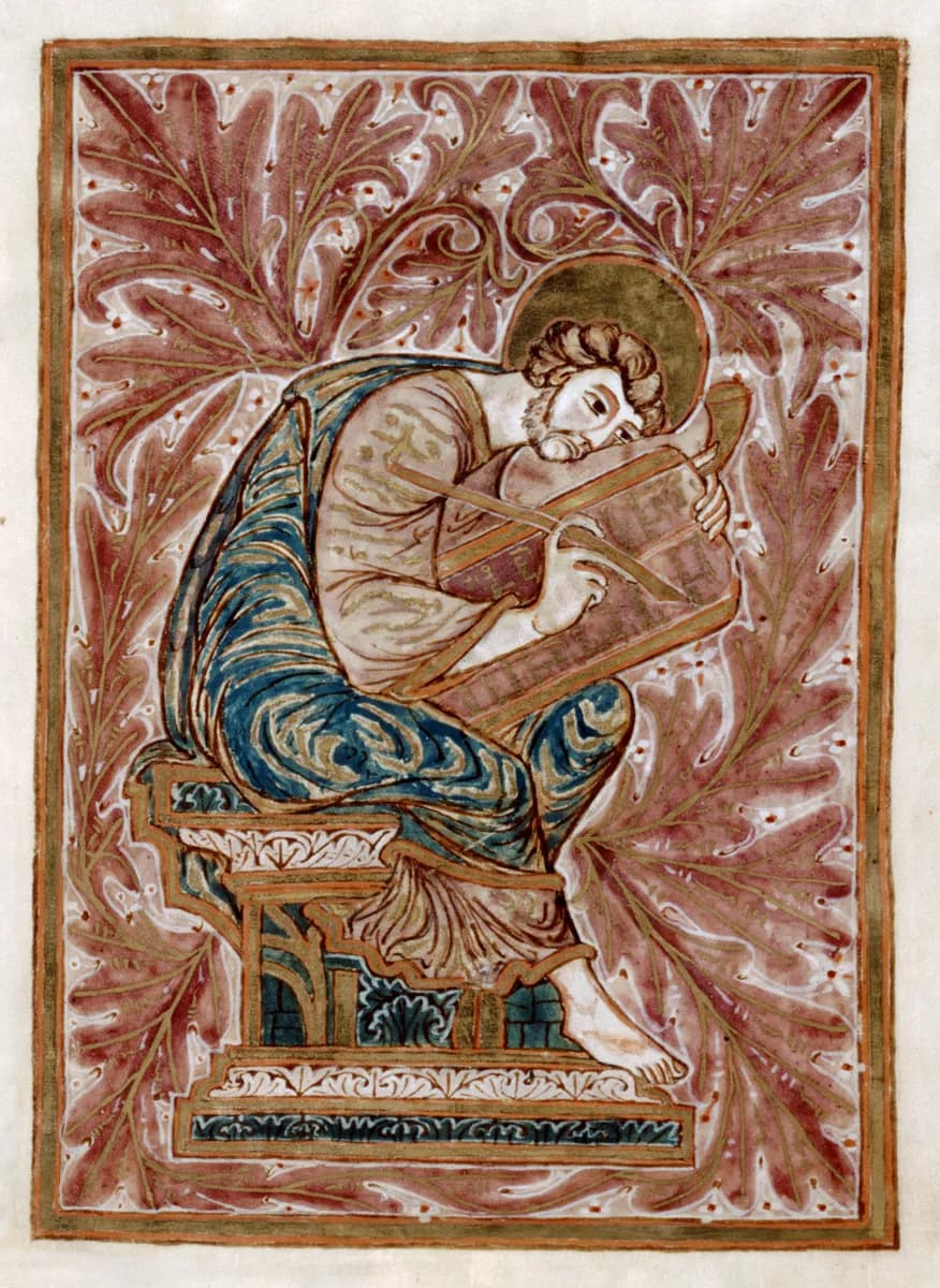 Full-page portrait of Luke in gold frame on purple background (NYPL b12455533)