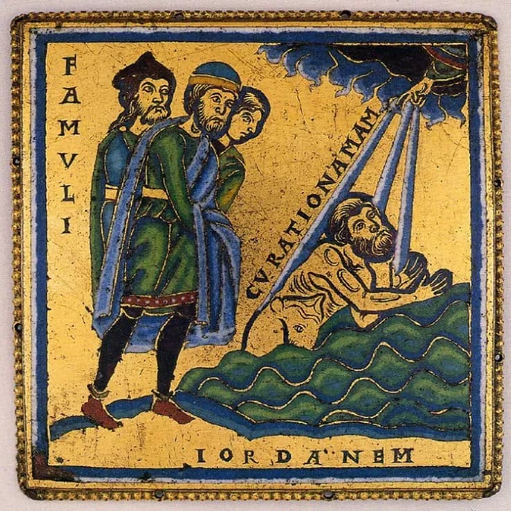 Plaque from an altar retable showing the cleansing of Naaman