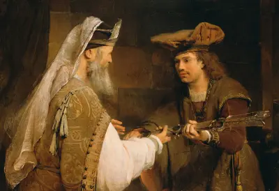 David receives the sword of Goliath from Abimelech  (1 Samuel 21:9) title QS:P1476,en:"David receives the sword of Goliath from Abimelech  (1 Samuel 21:9) "