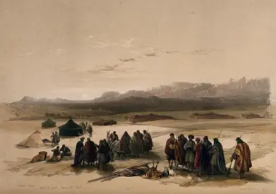 Encampment in the desert, with Mount Seir in the distance, W Wellcome V0049424
