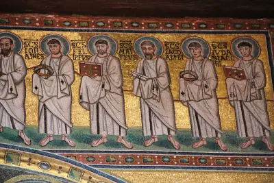 Mosaic with six of Jesus' apostles in Christianity