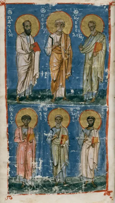 Miniature with the Apostles Paul and Peter and the Evangelists John, Luke, Matthew, and Mark