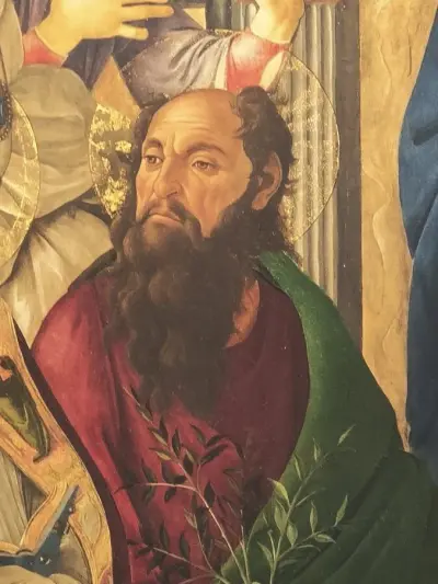 Altarretabel, Haupttafel: Thronende Madonna, vier Engel und Heilige