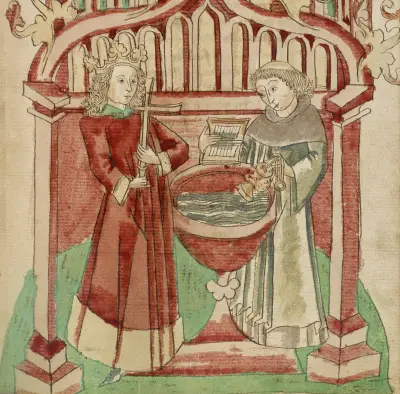 Josaphat before the Baptismal Font with a Tonsured Cleric