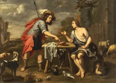 Esau sells Jacob his birthright for a plate of lentils