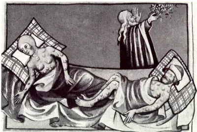 Egyptian plague of boils in the Toggenburg Bible (black and white)