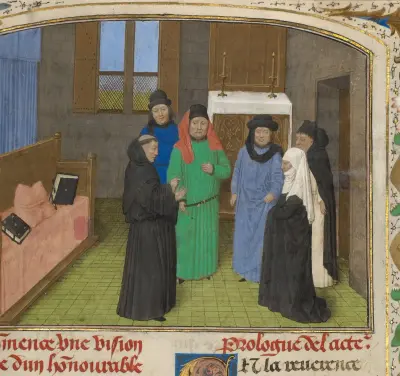A Priest and Guy's Widow Conversing with the Soul of Guy de Thurno