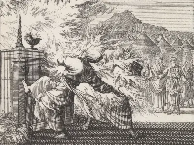 Aäron als hogepriester Nadab en Abihu bij het altaar gedood, RP-P-1896-A-19368-1334