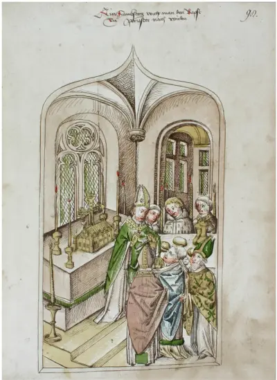 Konstanzer Richental Chronik Der Papst empfängt die Priesterweihe 98r