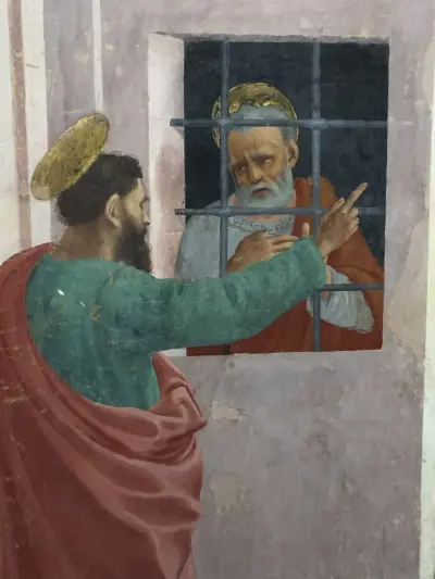 Filippino Lippi, San Pietro in carcere visitato da San Paolo, dettaglio, cappella Brancacci