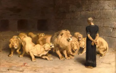 Daniel in the Lions' Den, by Briton Rivière, warmed image