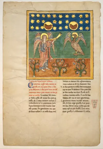 Leaf from a Beatus Manuscript: the Fourth Angel Sounds the Trumpet and an Eagle Cries Woe