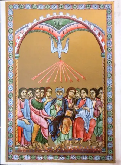 La Pentecôte, miniature de l'Antiphonaire de Saint-Pierre de Salzbourg