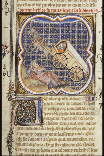 Elisha sees Elijah taken up to heaven in a chariot