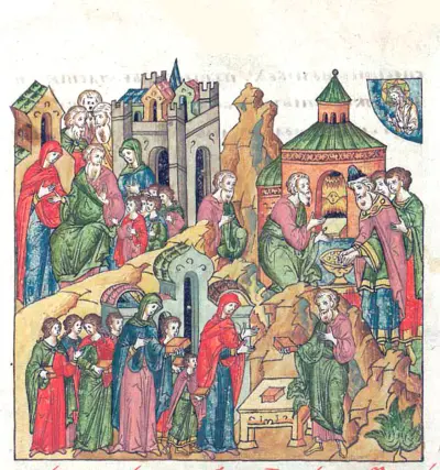 Facial Chronicle - b.03, p.005 - Elkanah with wives at sacrifice