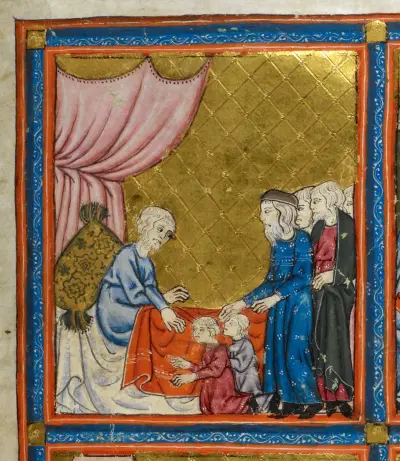 Golden Haggadah Jacob Blessing Ephraim and Manasseh