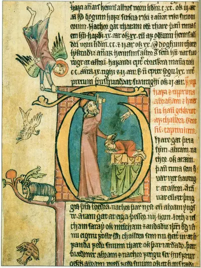 Abraham's sacrifice from a manuscript from the 14th century