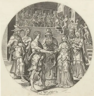 Huwelijk van Simson met de Filistijnse vrouw Geschiedenis van Simson (serietitel), RP-P-OB-5931