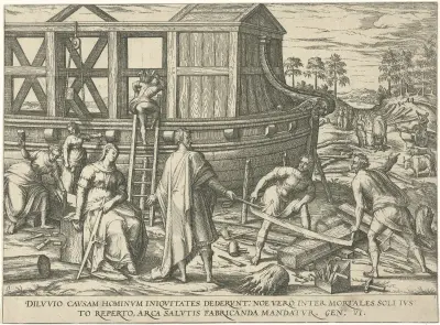 Noach bouwt de ark Figurae et imagines bibliorum (serietitel), RP-P-1886-A-11022