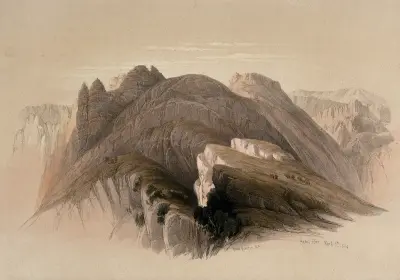 Mount Hor, seen from the cliffs near Petra. Coloured lithogr Wellcome V0049431