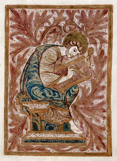 Full-page portrait of Luke in gold frame on purple background (NYPL b12455533)